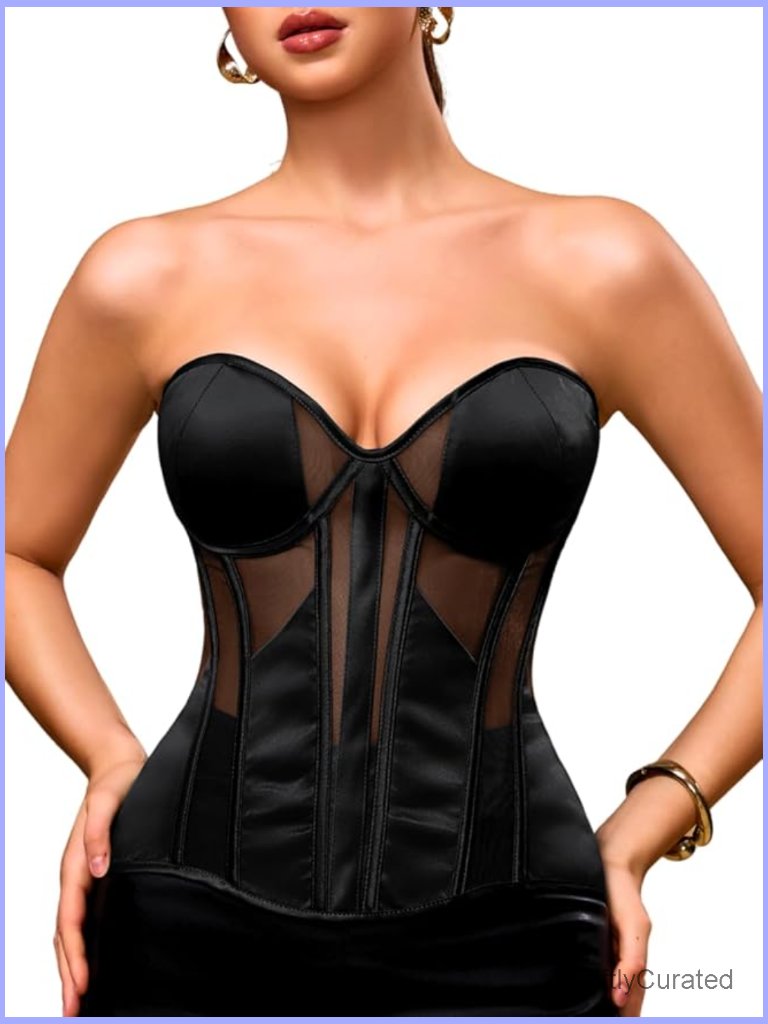 Satin Corset Top - Padded Underwire Lace-Up Boned Bustier